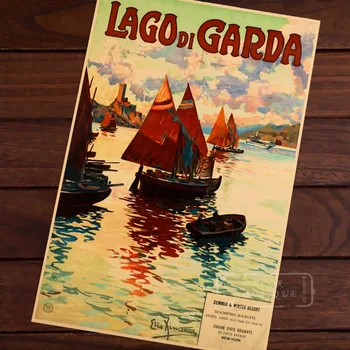 

Lago Di Garda Summer Map Vintage Travel Poster Classic Retro Kraft Canvas Maps Wall Sticker Home Bar Posters DIY Decor Gift