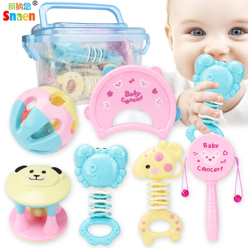 

Snaen 6 PCS Baby Rattles Teether Drum Grab Spin Rattle Musical Early Educational Toys for 3 6 9 12 Month Baby Infant Newborn