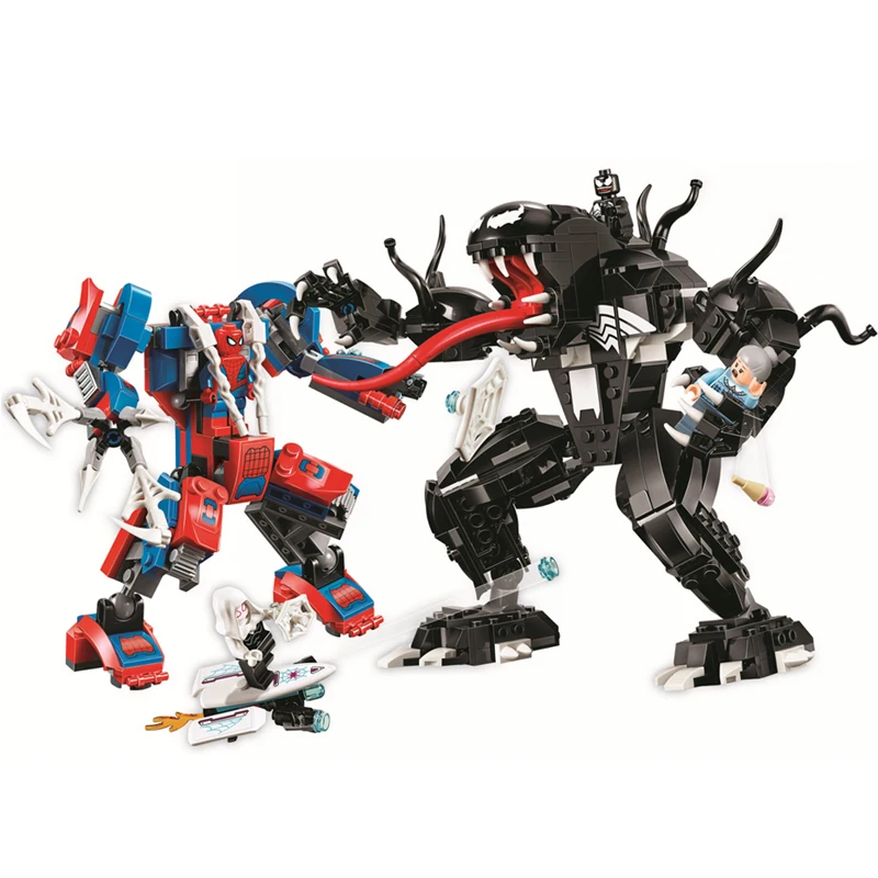 

Spiderman Spider Crawler Venom Mech Building Blocks Bricks legoings super heroes Marvel Toys For kid Compatible with 76114 76115