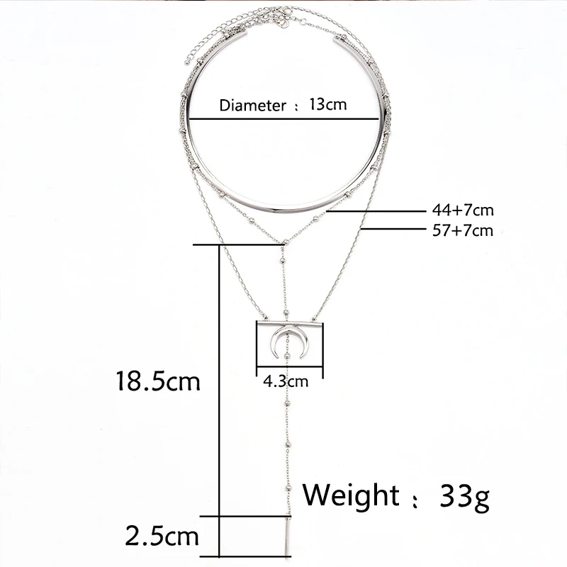 Модные многослойные бусы, вертикальные полосы, луна, круг, цепочка, кулон, серебряное длинное ожерелье, женское богемное Очаровательная одежда, ювелирные изделия