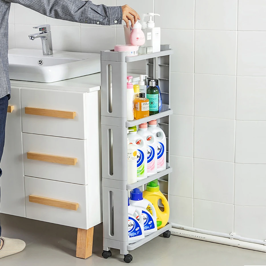 4 уровня Gap Кухня стеллаж для хранения с колесами Ванная комната Съемный организовать полки холодильника сторона подвижный держатель для хранения