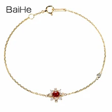 BAIHE Solid 14 K желтого золота 0.2ct сертифицированные H/SI натуральные Алмазы обручальные женские модные ювелирные изделия браслет