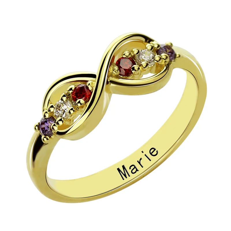 Wholesale Personalized Gold Color Infinity Birthstone Rings Mother's