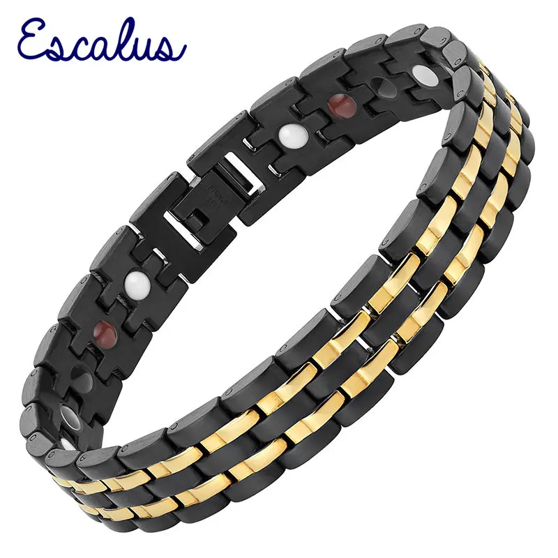 

Escalus Sporty Style Magnetic Black Stainless Steel Women Bracelet Negative Ions Germanium Far Infra Red Men Bracelets Charm
