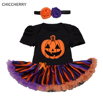 

Pumpkin Black Halloween Costume For Kids Clothes Lace Tutu Baby Girl Dress Headband Vestidos Infantil Girls Halloween Outfits