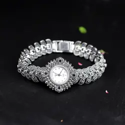 Ретро тайские серебряные товары Новые Элегантные бизнес S925 стерлингового серебра женские модные часы браслет