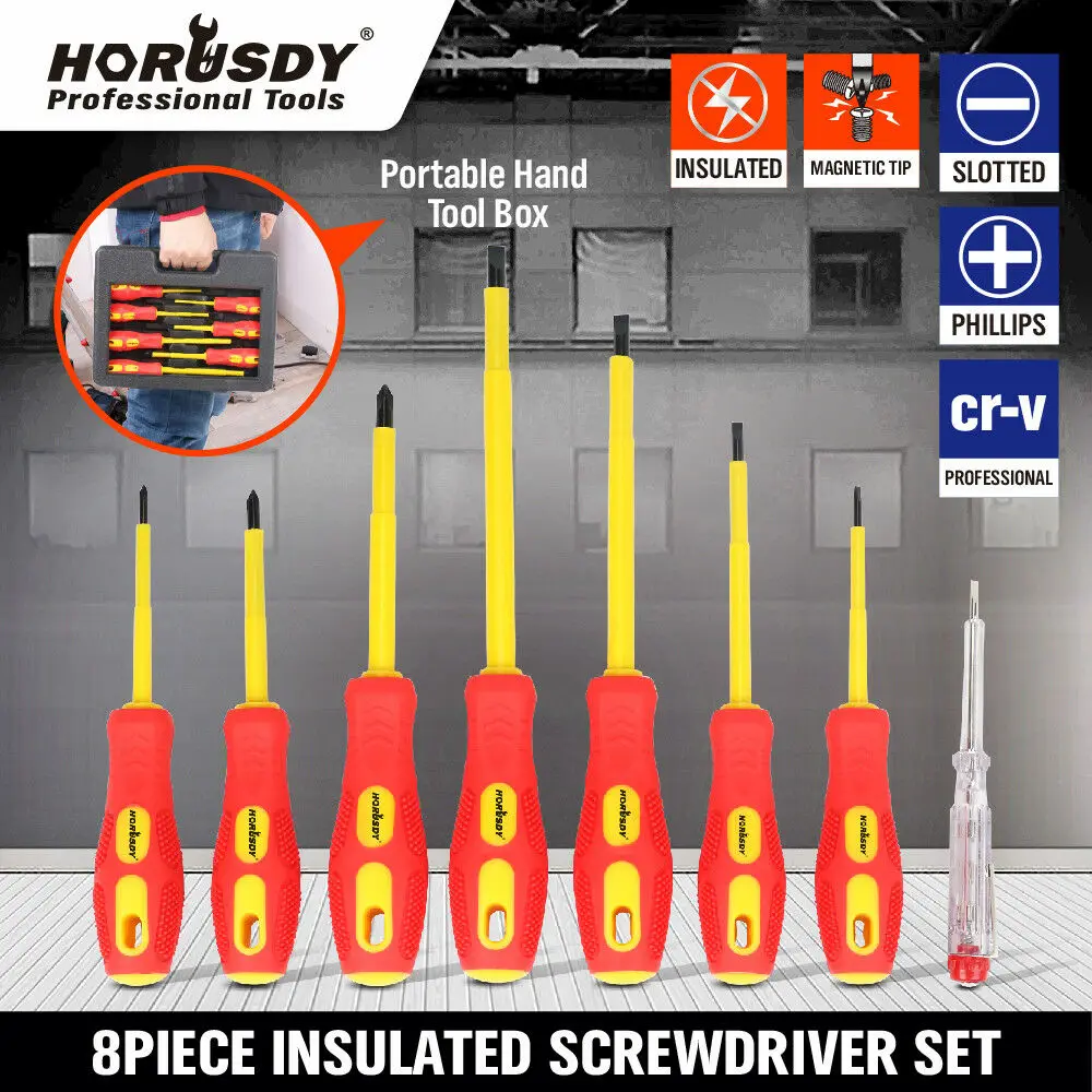 8Pcs Insulated Screwdriver Set Magnetic Screwdriver Bit Set Magnetic Slotted Phillips Electricians With Case Hand Tools