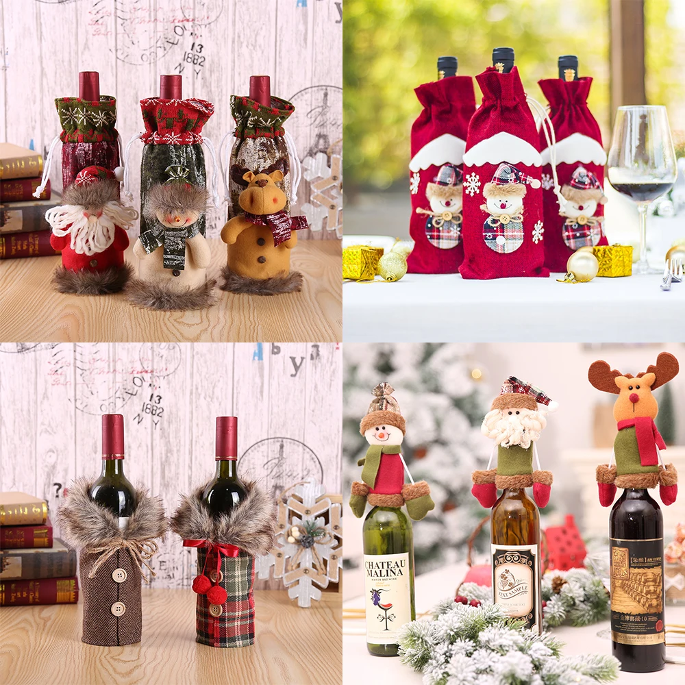 

100pcs Christmas Decorations for Home Wine Bottle Cover Snowman Stocking Gift Holders Xmas Navidad Decor Gift for New Year