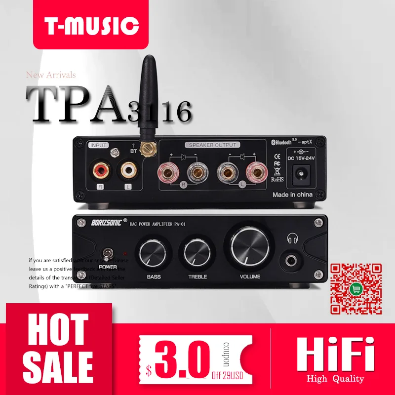 HiFi TPA3116 100 Вт* 2 Bluetooth 5,0 APTX W/ES9018K2M DAC стерео усилитель мощности