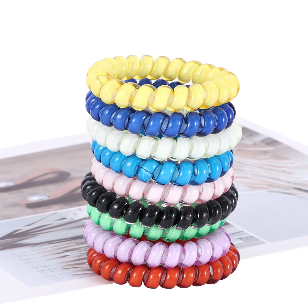 

5pcs Telephone Wire Cord Head Rings Hair Band Ponytail Holder Candy-colored