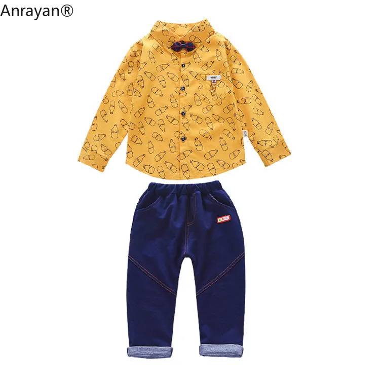 

2019 New Spring Children Boys Girls Cartoon Lapel Bow Shirt Pants 2Pcs/Sets Infant Clothes Suit Fashion Baby Casual Tracksuits