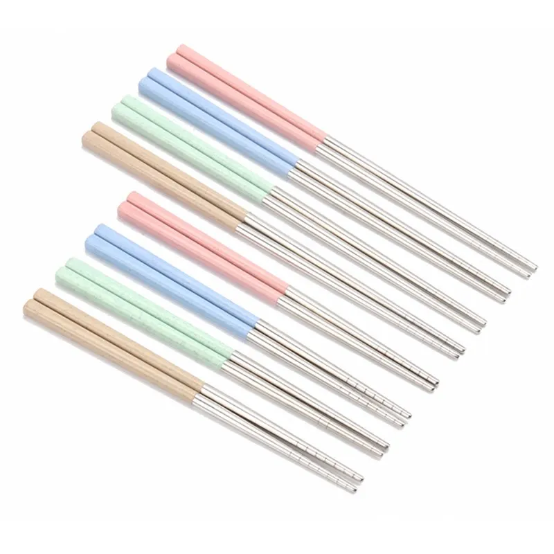 

19cm/23cm Stainless Steel Chopsticks Chinese Anti-scalding Non-slip Tableware Japanese Korean Reusable Wheat Straw Chopsticks