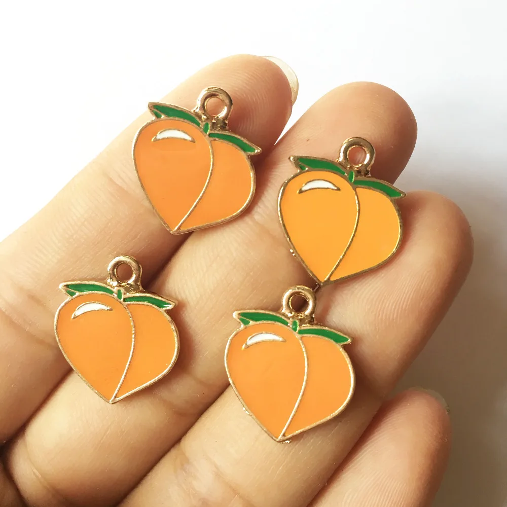 

Mini Order 5PCs 16*18MM Gold Color Plated Enamel Alloy Pendant Charms Cute Fruit Peach Oil Drop Ornament Bracelet Charm Craft