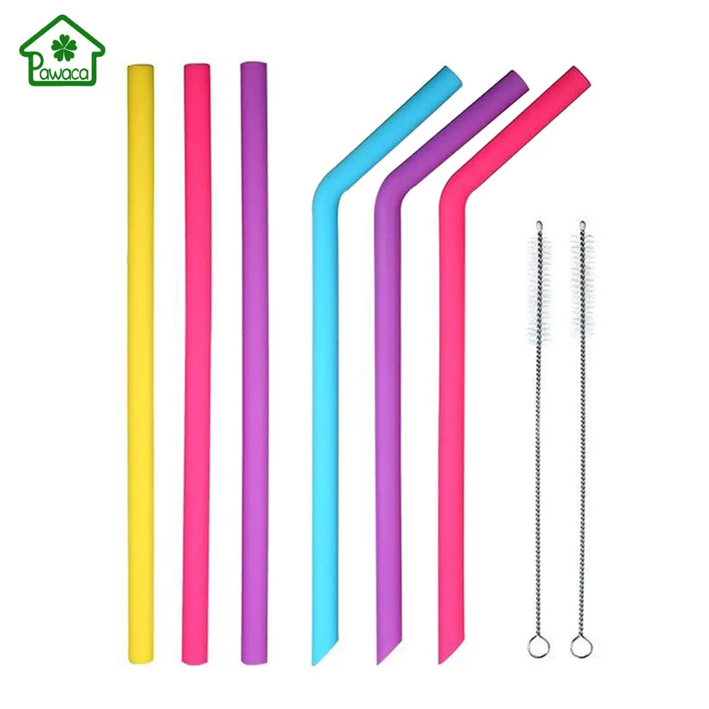 

6Pcs/lot Straight straw Curved straw set Reusable Silicone Drinking Straws for Home Party Bar Accessories with Cleaning brush