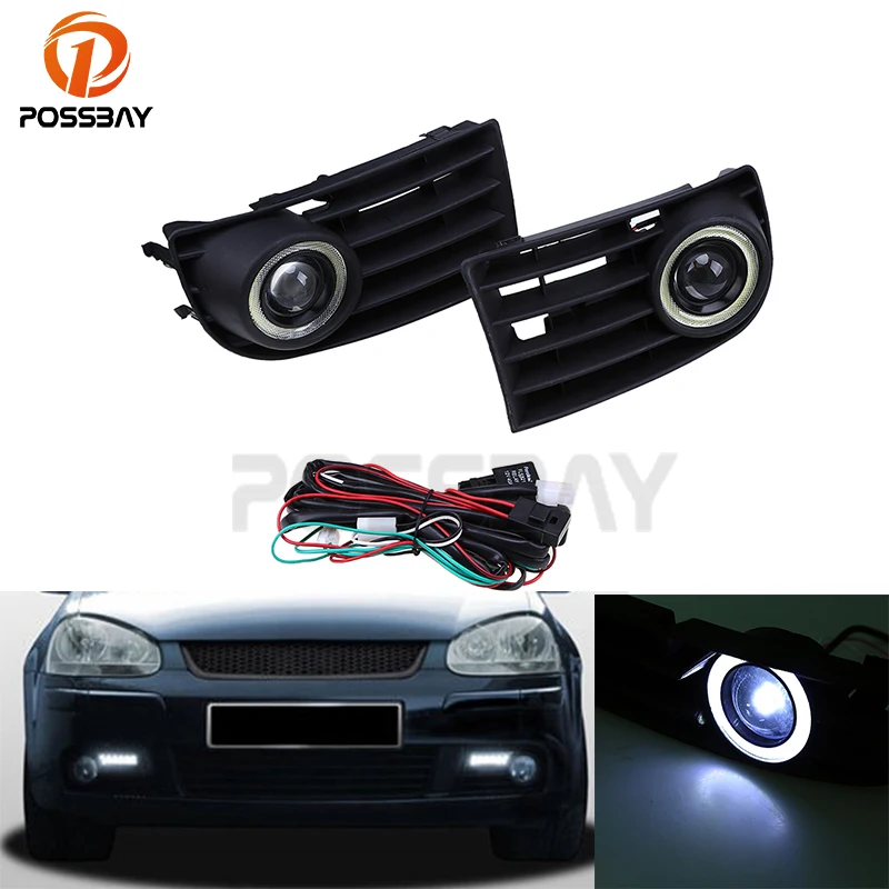 

POSSBAY 1Pair Car Fog Lights Auto Halo Angel Eyes Ring Grille Foglight for VW Golf Rabbit MK5 2003-2009 LED Daylights