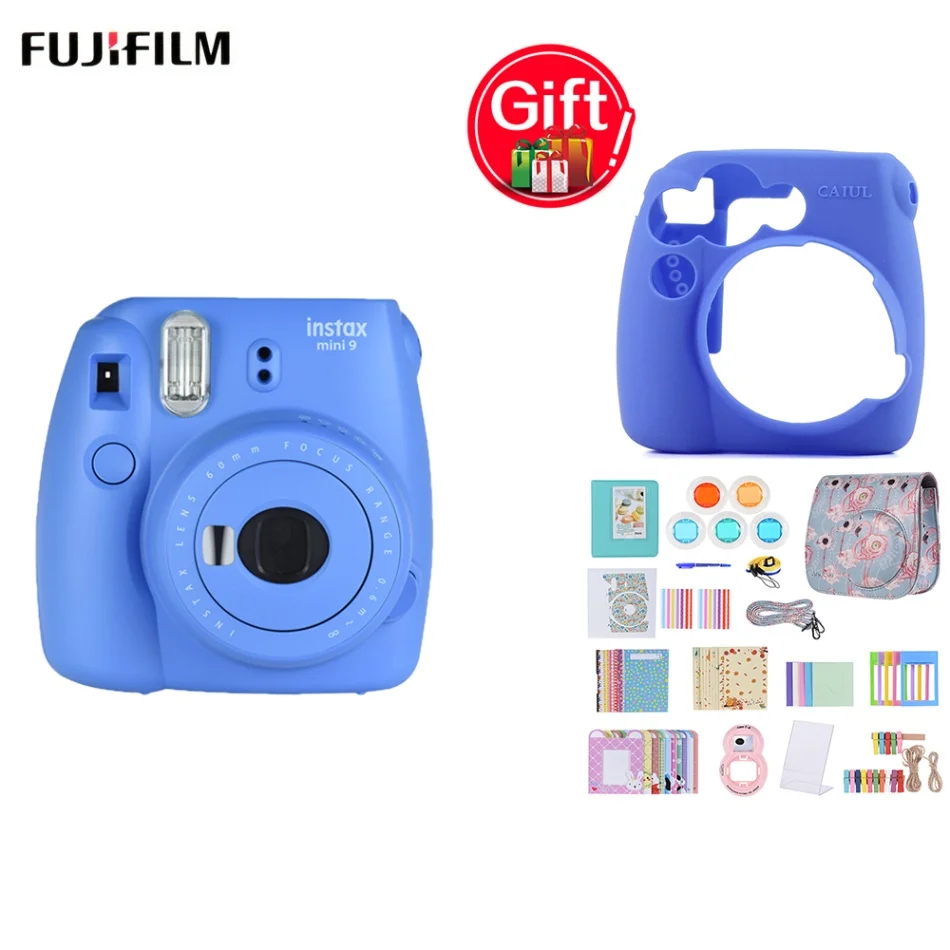 Fujifilm Instax Mini 9 Instax камера+ 14 в 1 комплект аксессуаров для Fujifilm Instax Mini 9/8/8+/8s+ силиконовый мини 9 чехол для камеры - Цвет: Sea Blue