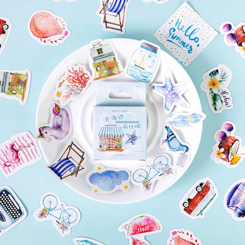 

46pcs/box Cute Go To The Beach Mini Handmade paper sticker Diary Scrapbooking Decorative DIY Stickers Stationery