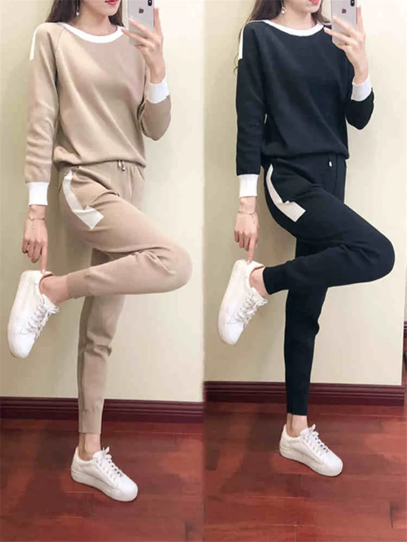 

LUOSHA 2 Piece Set Women Autumn Knitted Tracksuit Pullover Sweater+Pants Set Woman Casual Sport Suit Two Pieces Outwear Suits