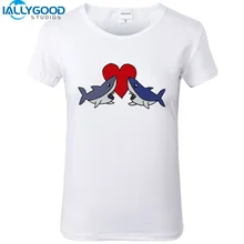 Newest Funny Cute Shark Love Art T-Shirts Women Summer Printed T Shirts Plus Size Short White Tops S1192