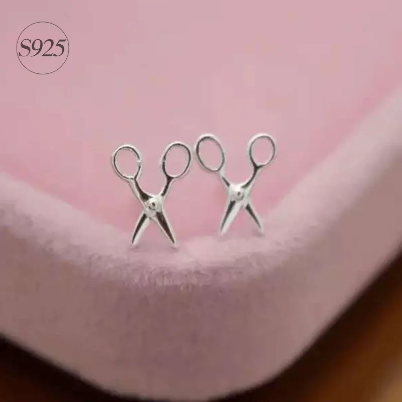 925 Sterling Svcute Little Personality Minidelicate Scissors Earrings For Women Stud Earrings