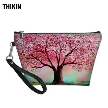 

THIKIN Pretty Sakura Design Oil Painting Portable Type Makeup Bags Cosmetic Case Maleta de Maquiagem Storage Travel Hand Bag