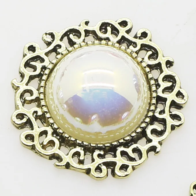 Мода 10 шт 20 мм старое Золотое круглое с плоской задней частью жемчужные стразы на пуговицах свадебное украшение ремесло металлические пуговицы