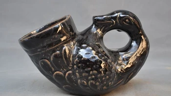 

Antiques China Old Porcelain glaze Carved Duck Statue Wine vessel Cup wineglass