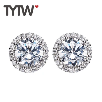 

TYTW Elegant 925 Sterling Silver Earring white Zircon Women Korea European Earrings stud earrings round Earbob for women gift