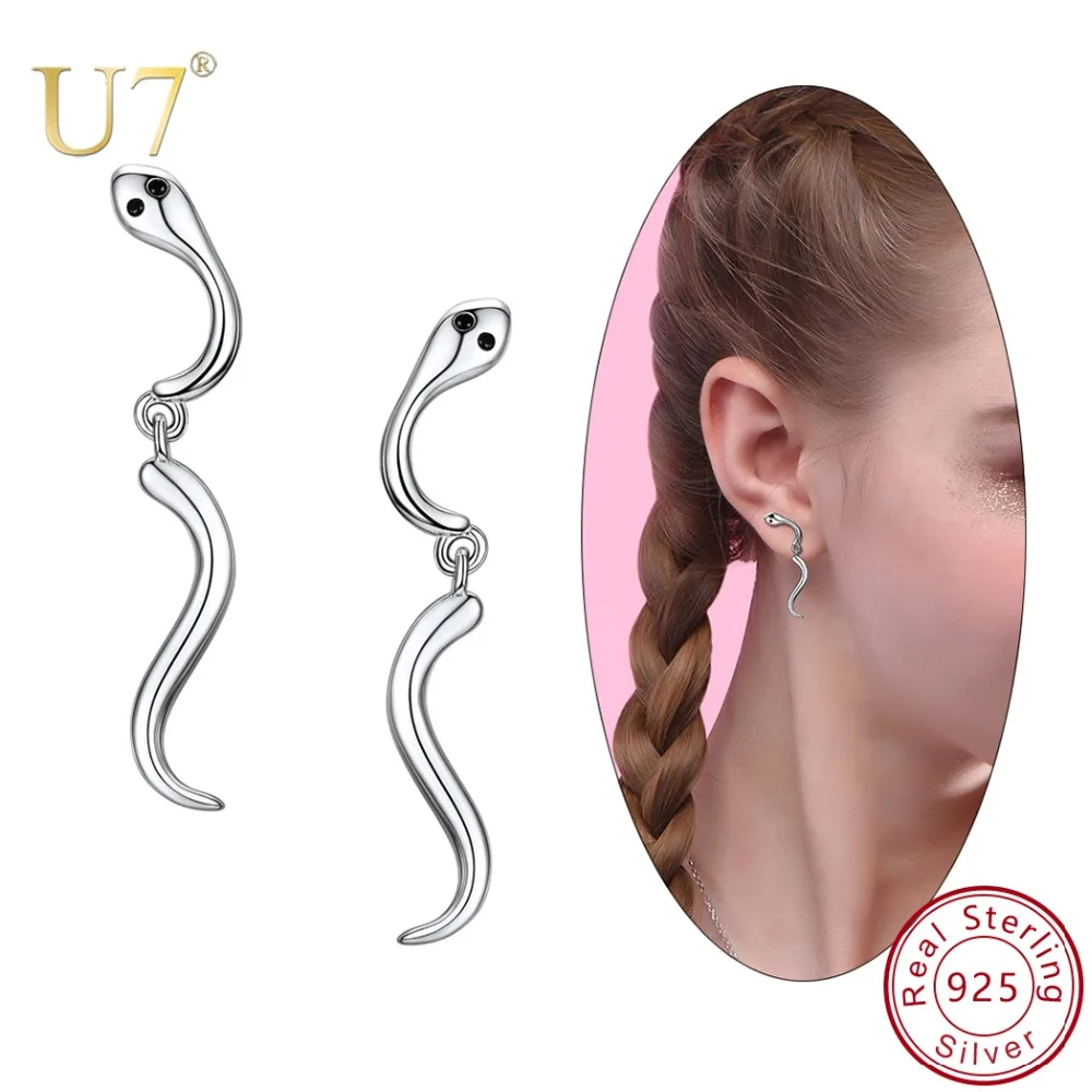 

U7 100% 925 Sterling Silver Animal Cute Tiny Snake Design Stud Earrings Gift For Women Girl Kid Lady Ear Studs Brincos SC254