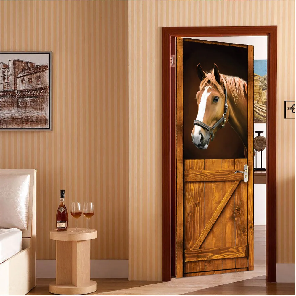 

3d Renovation Paste Waterproof Print Animal Horse Picture Self Adhesive PVC Mural Paper Door Sticker Canvas New Home Decoration