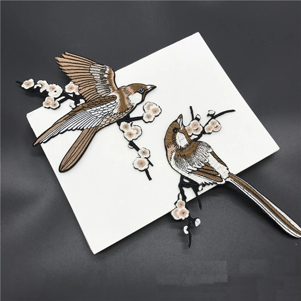 

Dress Accessory Diy Sewing Patches Bird Sparrow Plum Blossom Flower Patch Applique Iron Stick On Clothes Scarf