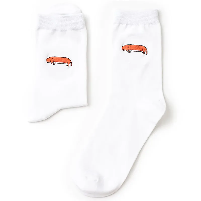 

Lovely Cartoon Dog Embroidery Cotton Couple Stereoscopic Jacquard White Socks