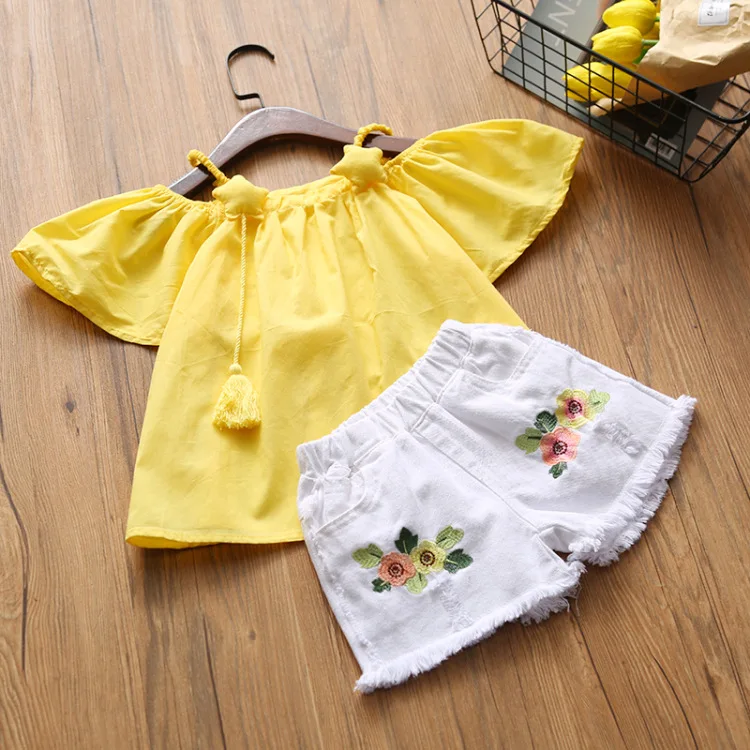 Костюм сестер, детские летние шорты в популярном стиле, 2018 + Детские футболки в Корейском стиле, детская одежда, костюм из двух предметов, A019