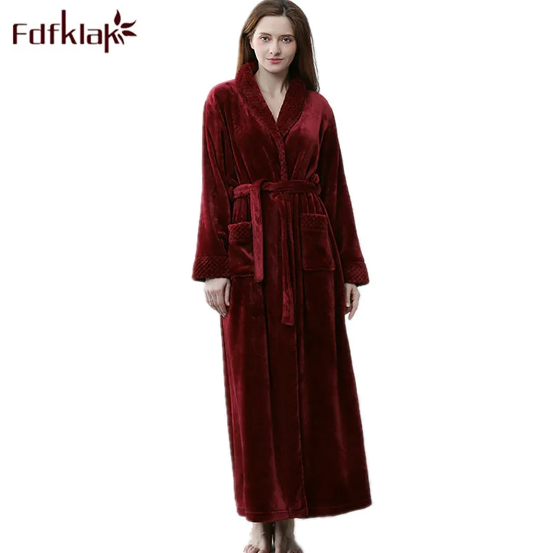 Fdfklak New Design 6 Styles Winter Flannel Bathrobe Robe Femme Dressing