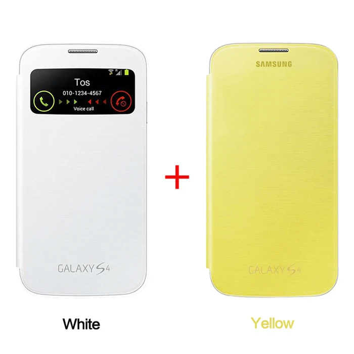 samsung S4 умный чехол с окошком обзора кожаный чехол для samsung Galaxy S4 i9500 i9505 защитный чехол-книжка в виде ракушки - Цвет: White and Yellow
