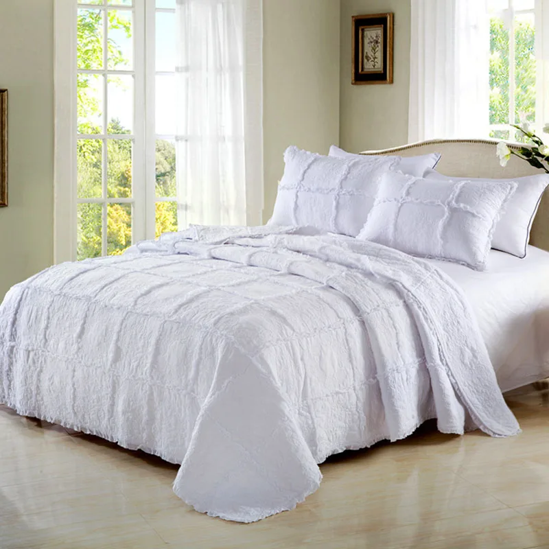 Embroidered Quilt White Cotton Bedspread Queen Quilts Coverlets Queen