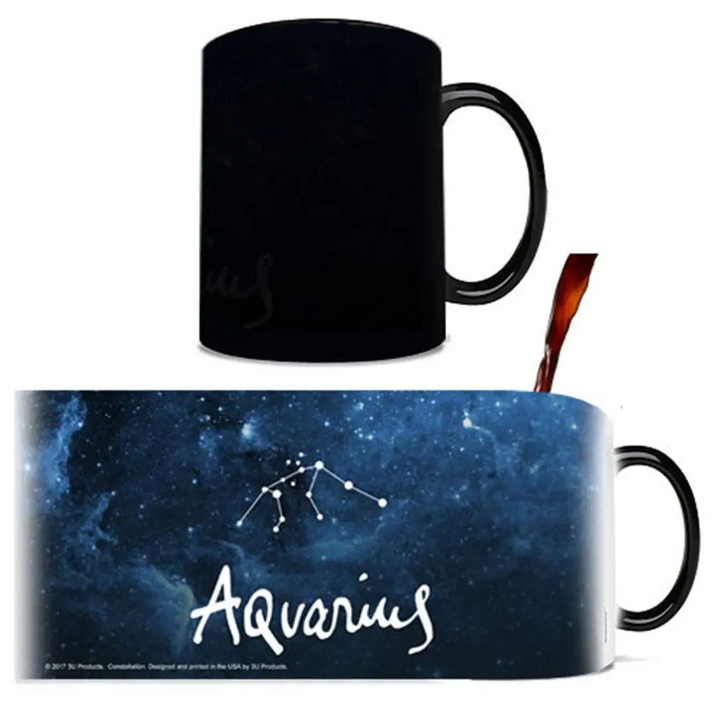 Стильная 12 созвездие керамическая меняющая цвет кружка довольно Кофе Молоко чай чашка звезда солнечные системные кружки подарок украшение 10 унций - Цвет: Aquarius