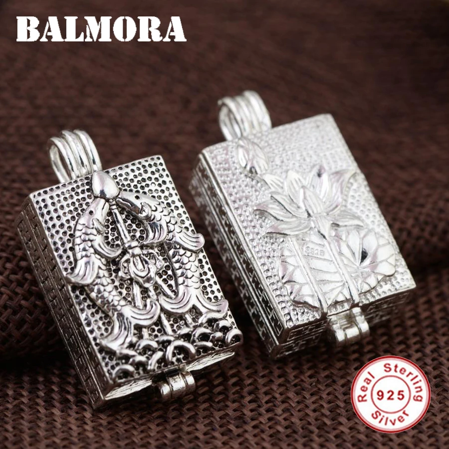 

BALMORA 1 Piece 100% Real 925 Sterling Silver Vintage Fish & Lotus Flower Pendants for Women Gift Jewelry Accessories SY10906
