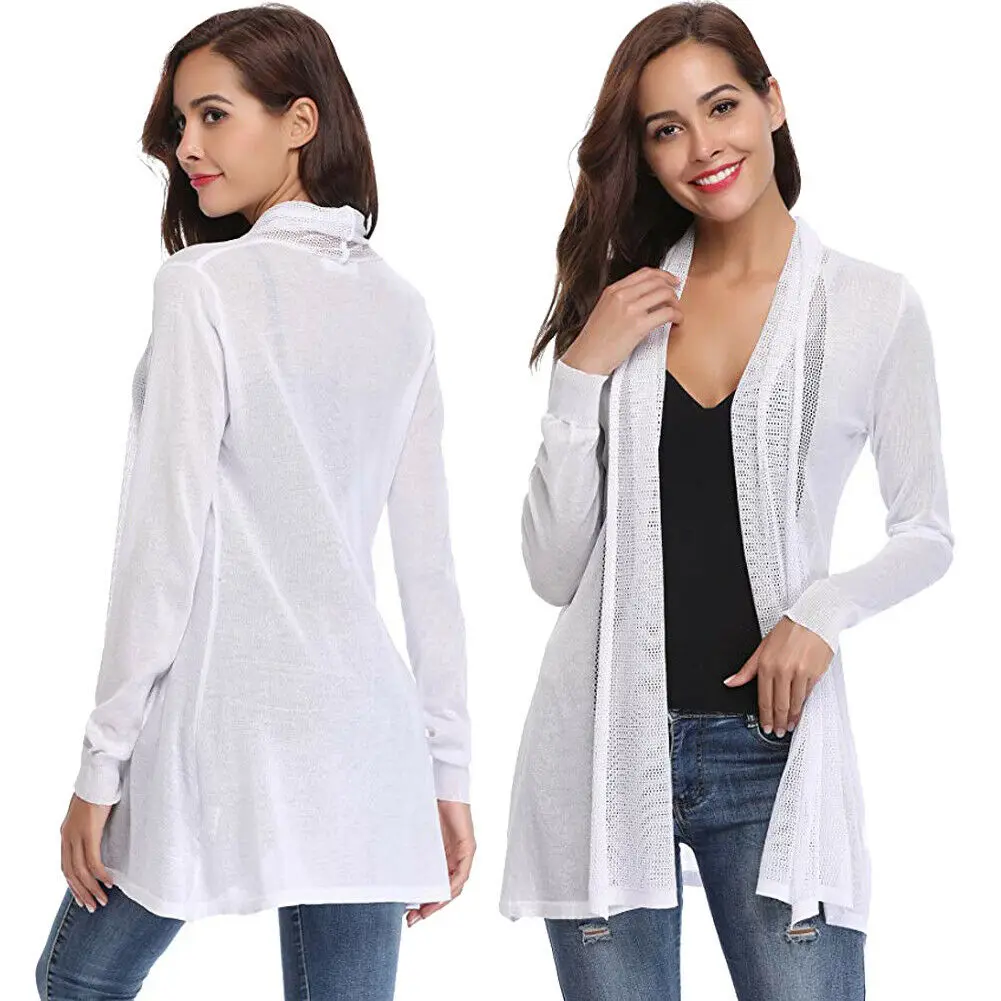 

Autumn New Women Mesh Long Sleeve Open Stitch Front Thin Summer Sun Protection Cardigan Sweater Casual Long Outwear Dropshipping