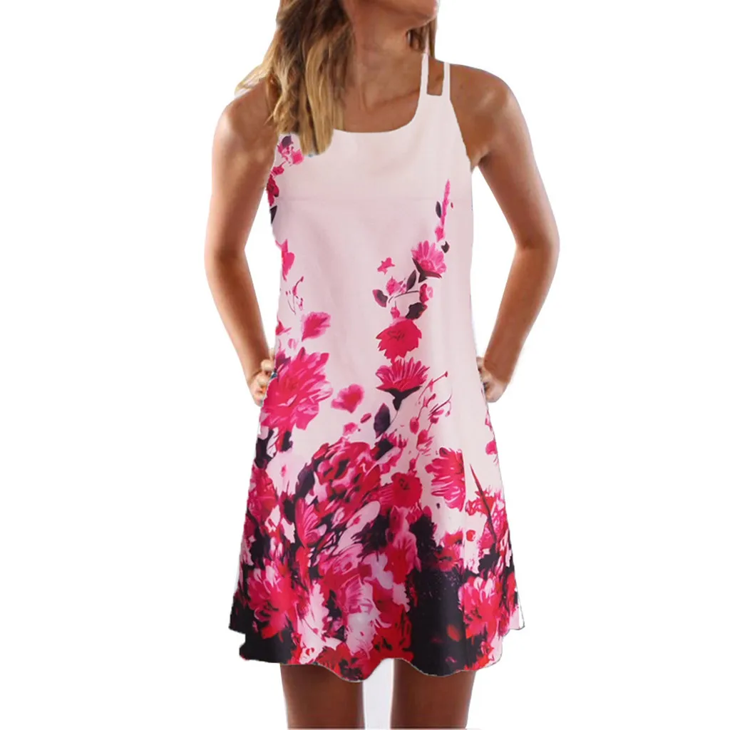 

dress women summer 2019 plus size Vintage Boho Women Summer Sleeveless Beach Printed Short Mini Dress summer women 2019