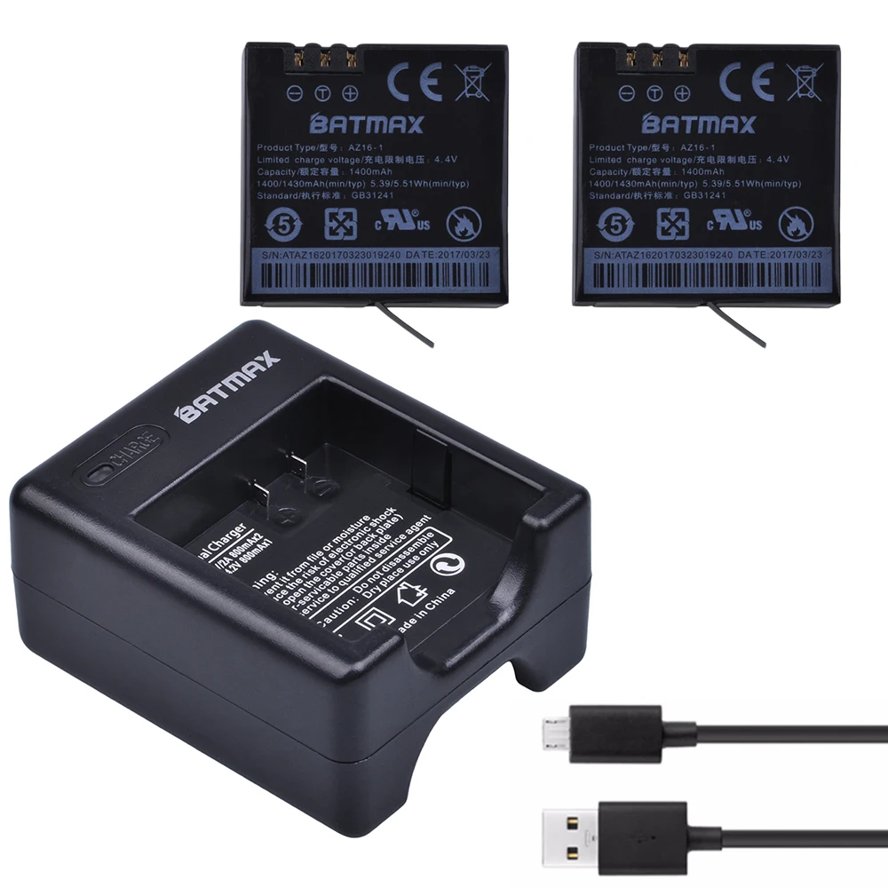

2Pcs 1400mAh Xiaomi Yi 4K II Batteries AZ16-1 Batteries&USB Dual Charger for XiaoYi 4K 2 Action Camera II Xiaomi Yi Accessories
