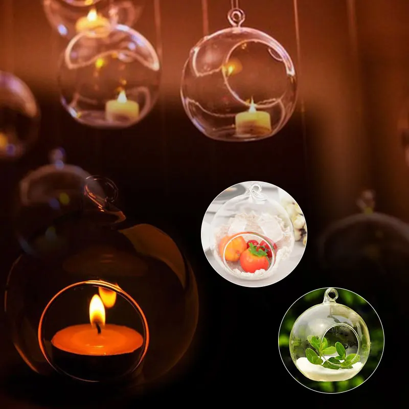 

1PC 6CM Hanging Tealight Holder Glass Globes Terrarium Wedding Candle Holder Candlestick Vase Home Hotel Bar Decoration