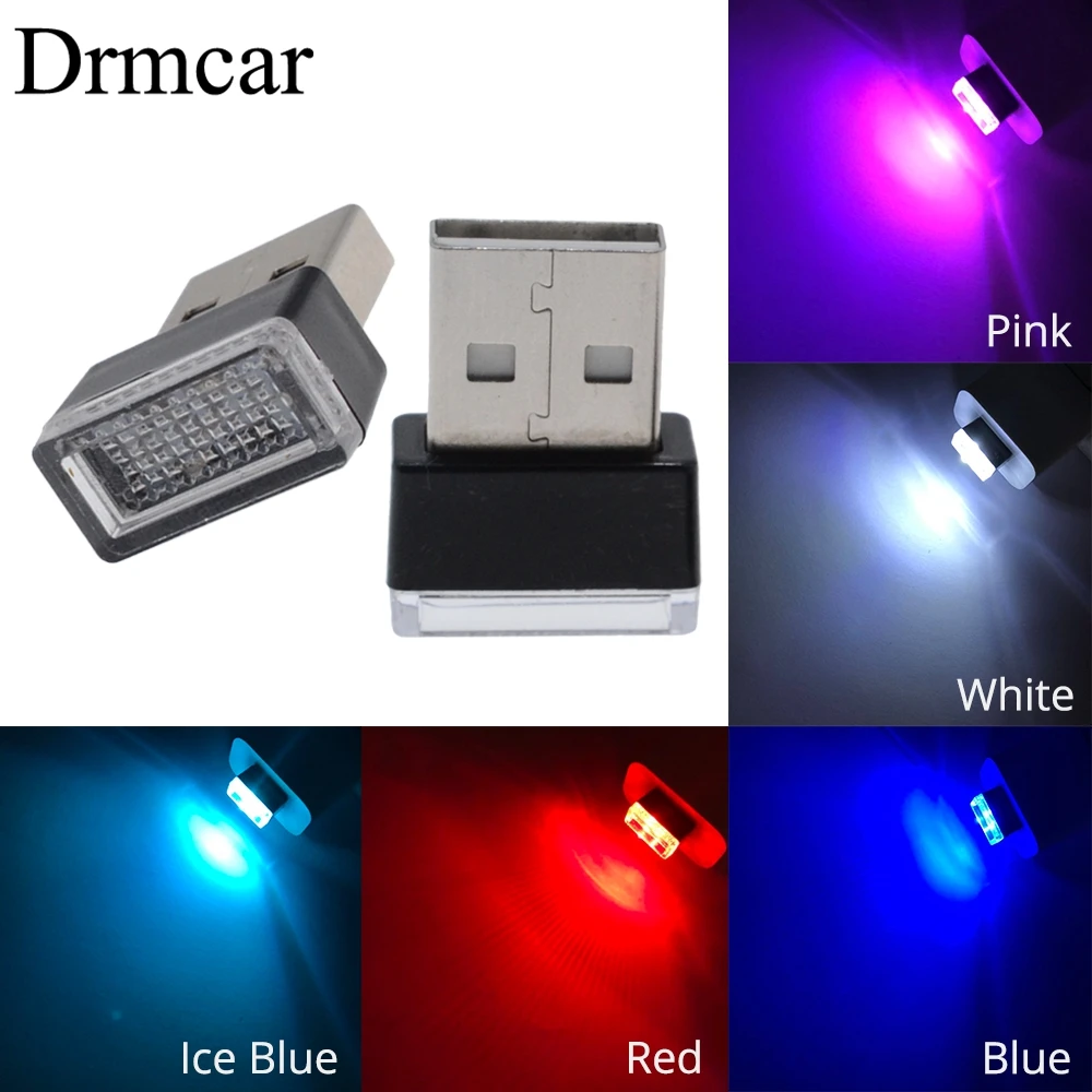 

Car USB LED Atmosphere Lights Decorative Lamp Emergency Lighting Universal PC Portable Plug and Play Red/Blue/White/Pink