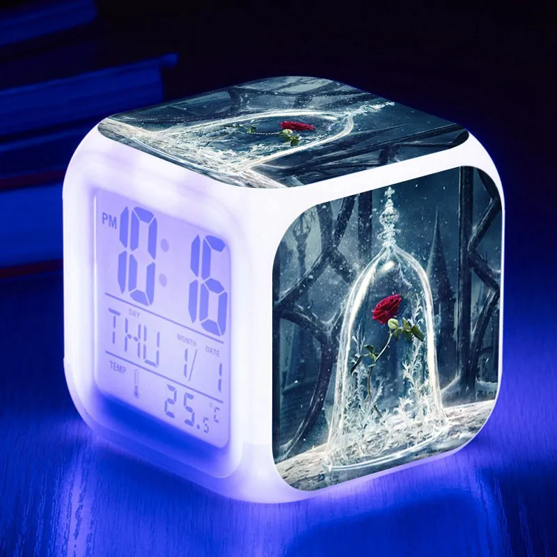 

Beauty and the Beast LED Alarm Clock Snooze reloj despertador Touch Lighting Digital Clock reveil projection heure Watch Lamp