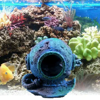

1pcs Aquarium Decoration Creative Fish Tank Landscaping Diving Helmet Wreck Fish Tank Resin Ornament Decor Fish Dodge House