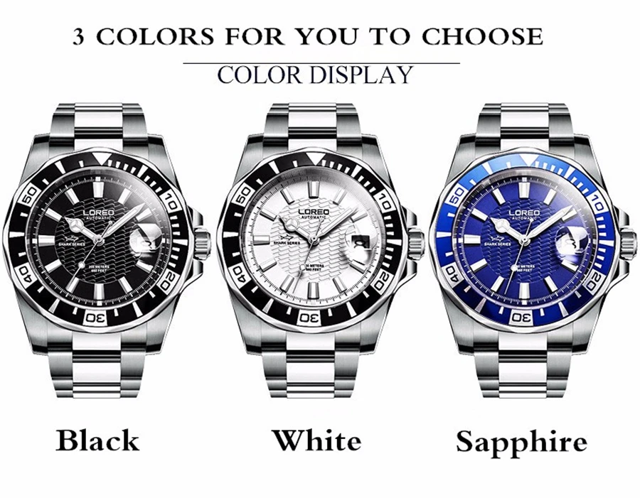 Дизайн LOREO часы Стальные брендовые автоматические механические часы мужские часы для дайверов 200 м водонепроницаемые автоматические светящиеся часы с датой