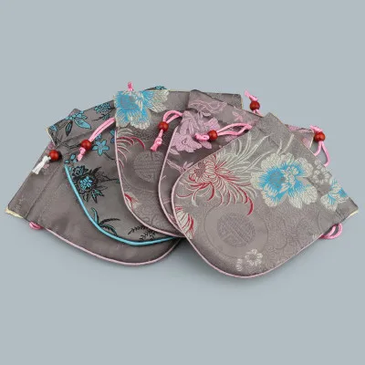 Плотные хлопковые заполненные маленькие тканевые рождественские подарочные сумки на шнурке для свадебной вечеринки любимые пакеты шелковая парча, ювелирный мешочек 50 шт./партия - Цвет: Серый