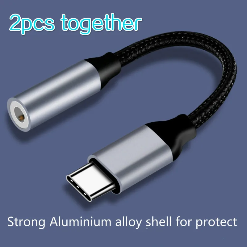 

2pcs together adapter Type C 3.5 Jack USB C to 3.5mm AUX Headphones Adapter For Huawei mate 20 P30 pro Xiaomi Mi 6 8 Audio cable