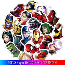 50 шт. супер наклейки герои наклейки Marvel персонажи фильмов наклейки для скейтборда мотоцикла багажа ноутбука мультфильм наклейки Наборы