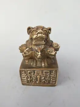 

Chinese pure brass nine lion head imperial jade seal